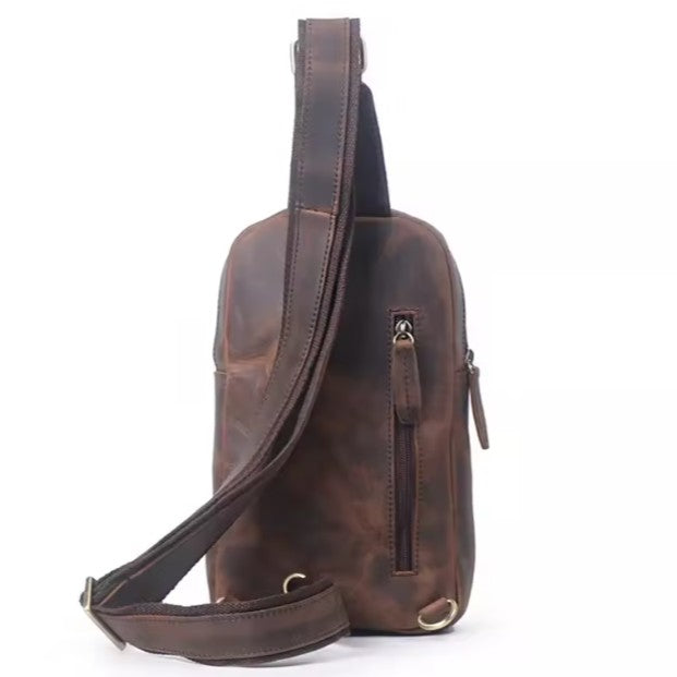 Unisex Distressed Vintage Leather Crossbody Chest Bag