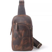 Unisex Distressed Vintage Leather Crossbody Chest Bag