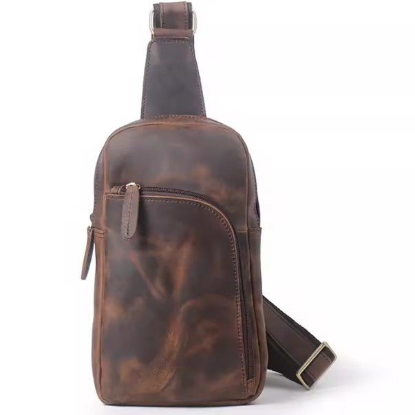 Brown Distressed Leather Sling Bag