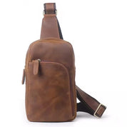 Unisex Distressed Vintage Leather Crossbody Chest Bag