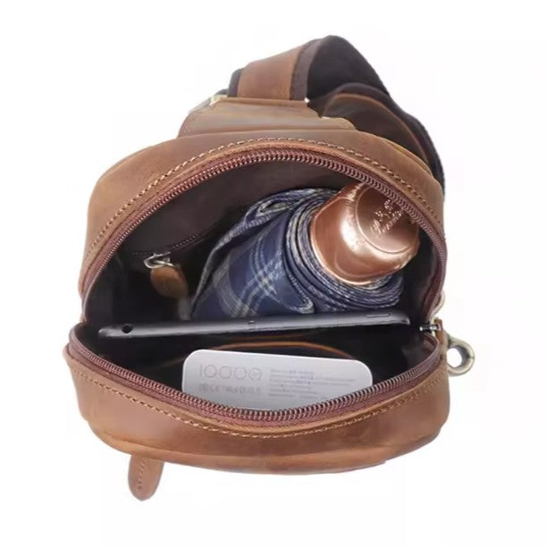 Unisex Distressed Vintage Leather Crossbody Chest Bag