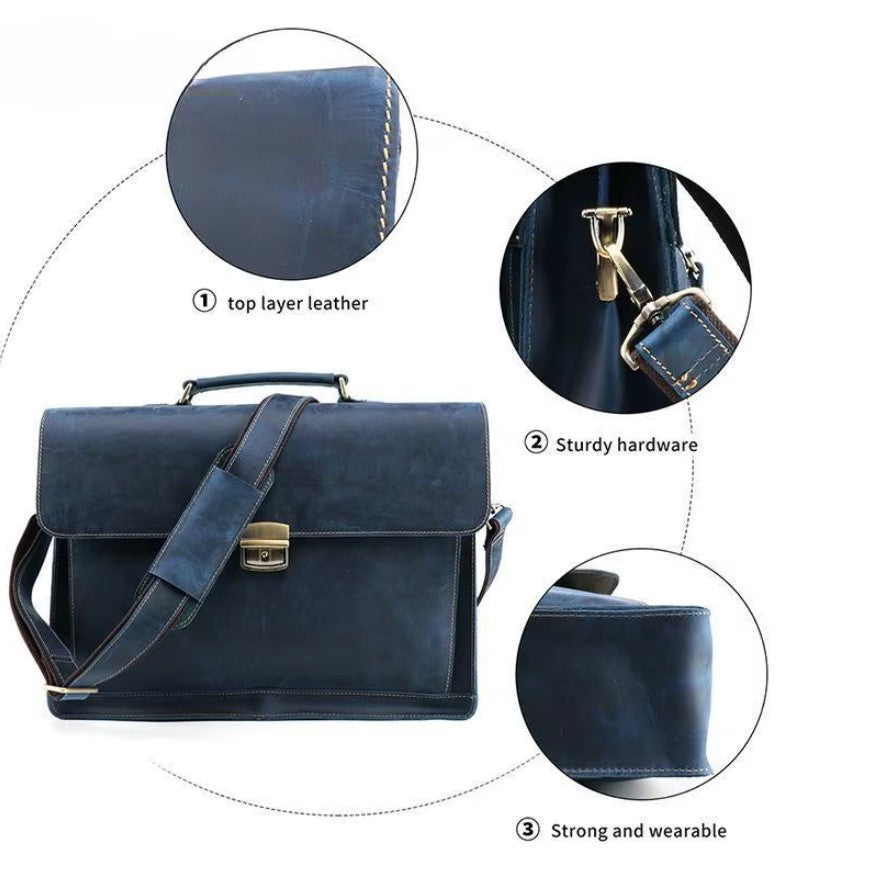 Handmade Brass Buckle Full-Grain Leather Satchel Bag