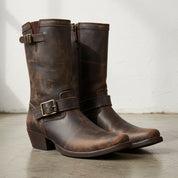 Handcrafted Men's Genuine Calf Leather Cowboy Boots in Dark Brown
