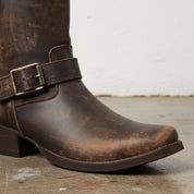 Handcrafted Men's Genuine Calf Leather Cowboy Boots in Dark Brown