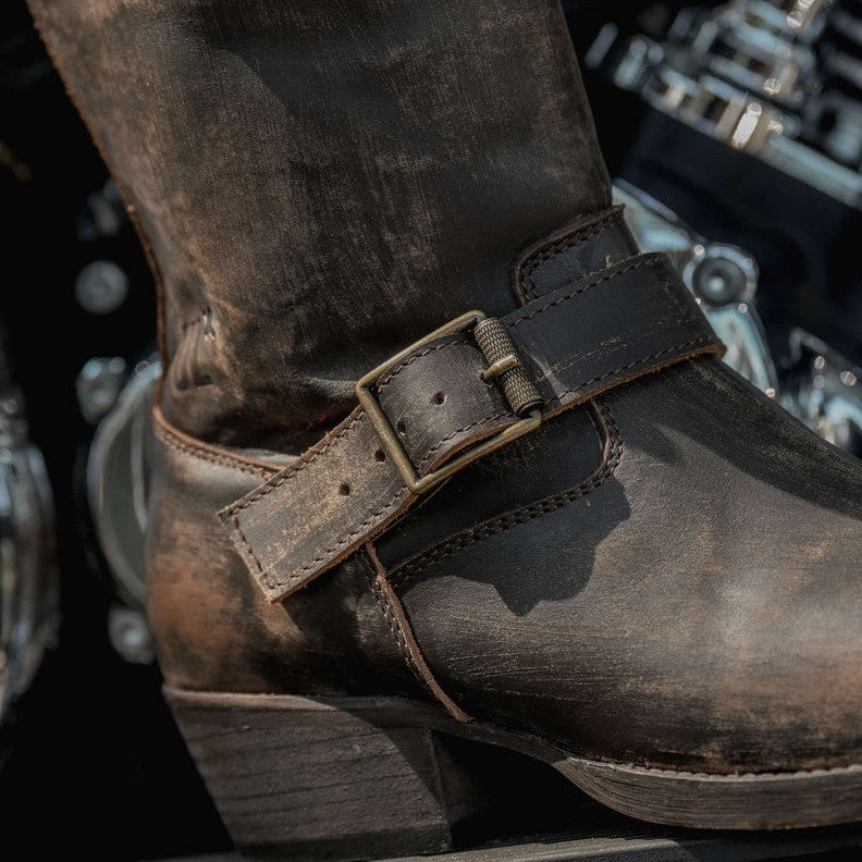 Handcrafted Men's Genuine Calf Leather Cowboy Boots in Dark Brown