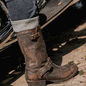 Handcrafted Men's Genuine Calf Leather Cowboy Boots in Dark Brown