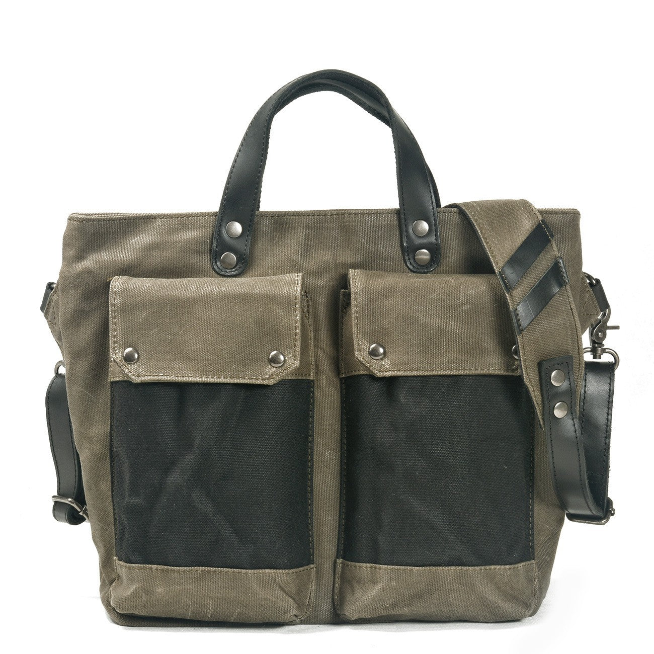 Unisex Waterproof Waxed Canvas Messenger Bag with Leather Handles