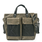Unisex Waterproof Waxed Canvas Messenger Bag with Leather Handles