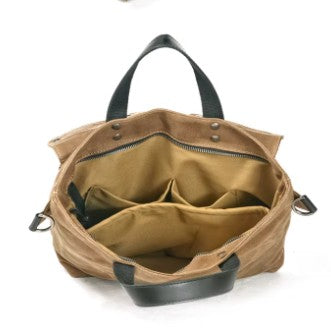 Unisex Waterproof Waxed Canvas Messenger Bag with Leather Handles