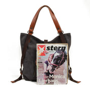 Women's Convertible Canvas Shoulder Bag with Leather Accents