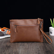 handmade Unisex Brown Wristlet Strap Full-Grain Leather Clutch Bag