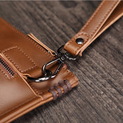 handmade Unisex Brown Wristlet Strap Full-Grain Leather Clutch Bag