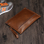 handmade Unisex Brown Wristlet Strap Full-Grain Leather Clutch Bag