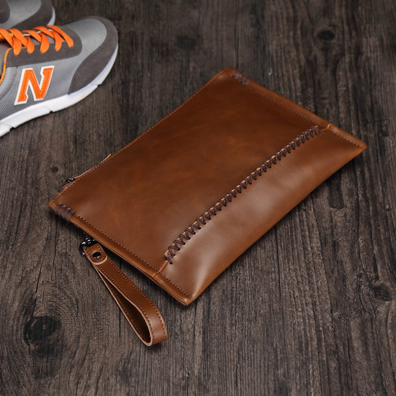 handmade Unisex Brown Wristlet Strap Full-Grain Leather Clutch Bag