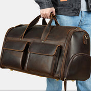 Full-Grain Leather Duffle Bag with Shoe Compartment