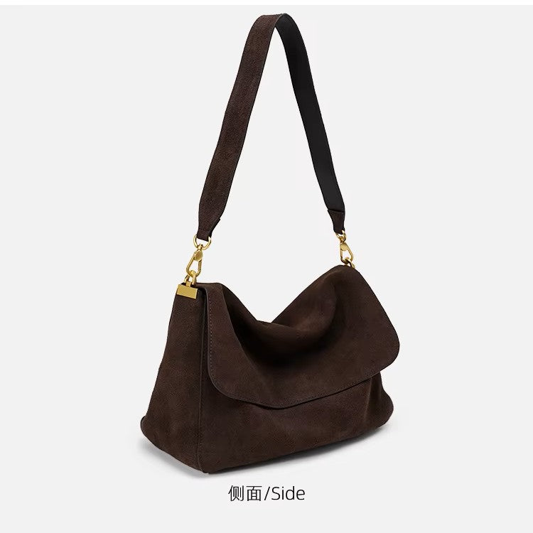 Women's Dark Brown Suede Shoulder Bag