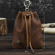 Unisex Distressed Full-Grain Leather Drawstring Coin Pouch