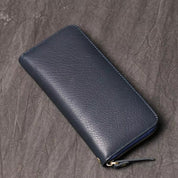 Men's Zip-Around Cowhide Leather Card Holder With Multiple Slots