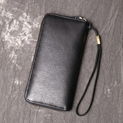 Men's Zip-Around Cowhide Leather Card Holder With Multiple Slots