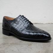 Handmade Mens Black Alligator Shoes, Men Crocodile Embossed Dress Shoes