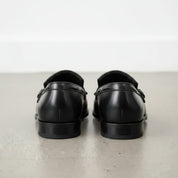 Men's Black Full-Grain Leather Fringe Buckle Loafers