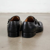 Handmade Men's Black Leather Wingtip Double Monk Dress Shoes