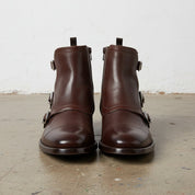 Men's Brown Full-Grain Leather Triple Monk Dress Ankle Boots