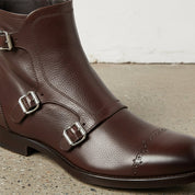 Men's Brown Full-Grain Leather Triple Monk Dress Ankle Boots