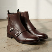Men's Brown Full-Grain Leather Triple Monk Dress Ankle Boots