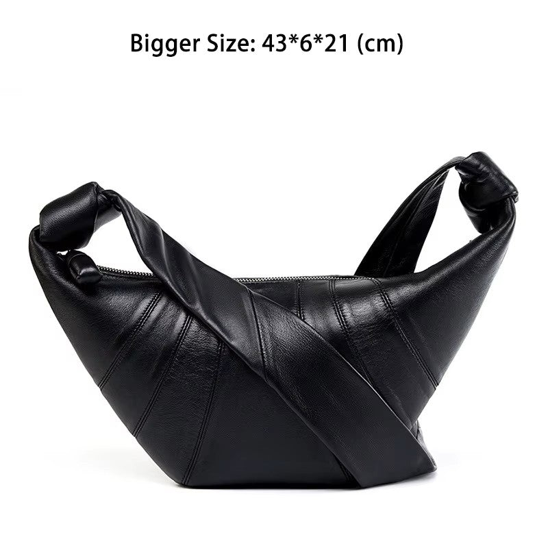 Women's Genuine Leather  Croissant Crossbody Bag - Slouchy Hobo Bag