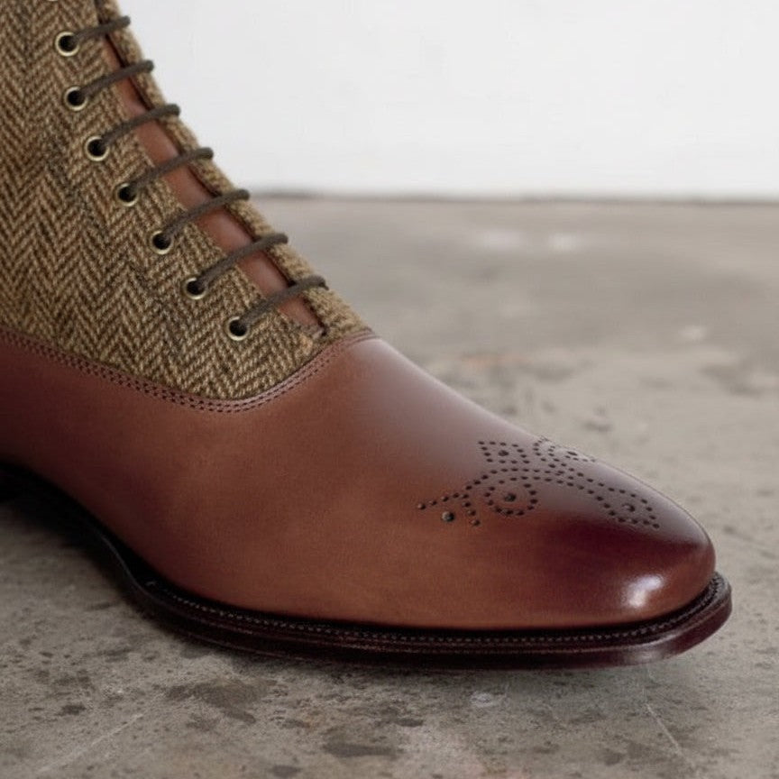 Men's Brown Tweed Fabric Lace-Up Dress Boots
