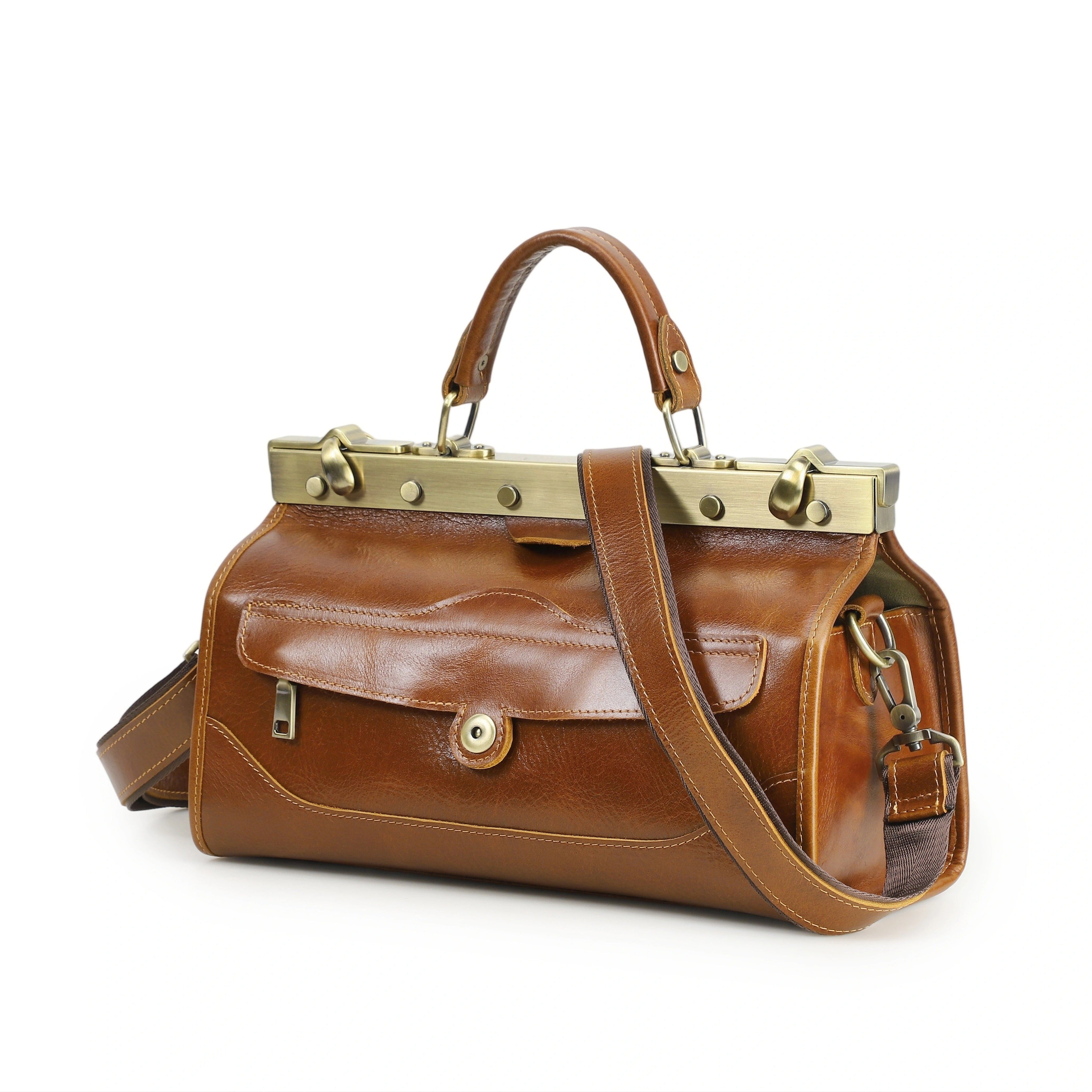 Women's Full-Grain Leather Handbag With Structured Top Handle