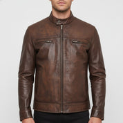 Men's Handmade Vintage Brown Leather Biker Jacket