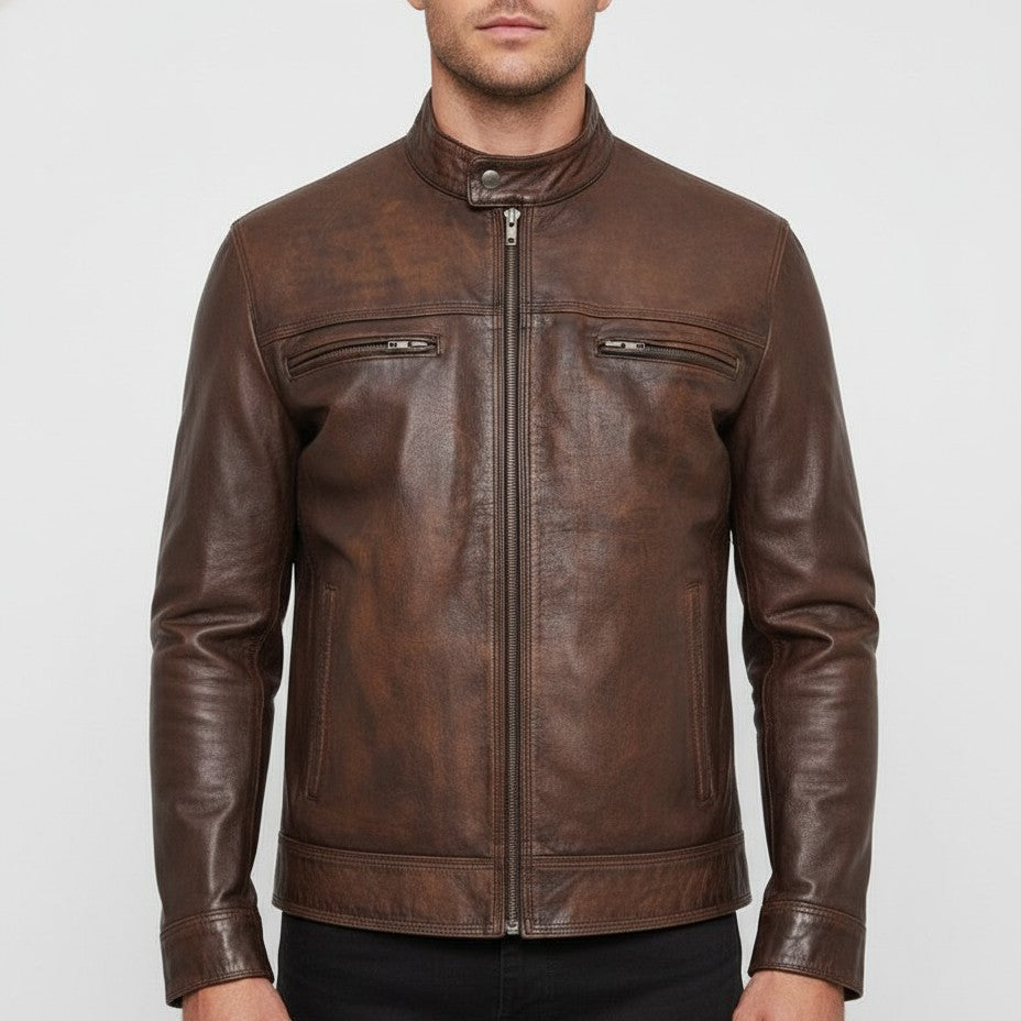 Men's Handmade Vintage Brown Leather Biker Jacket