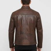 Men's Handmade Vintage Brown Leather Biker Jacket