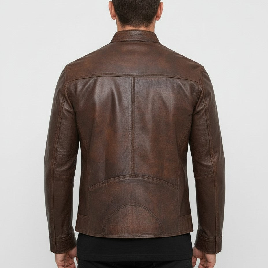 Men's Handmade Vintage Brown Leather Biker Jacket