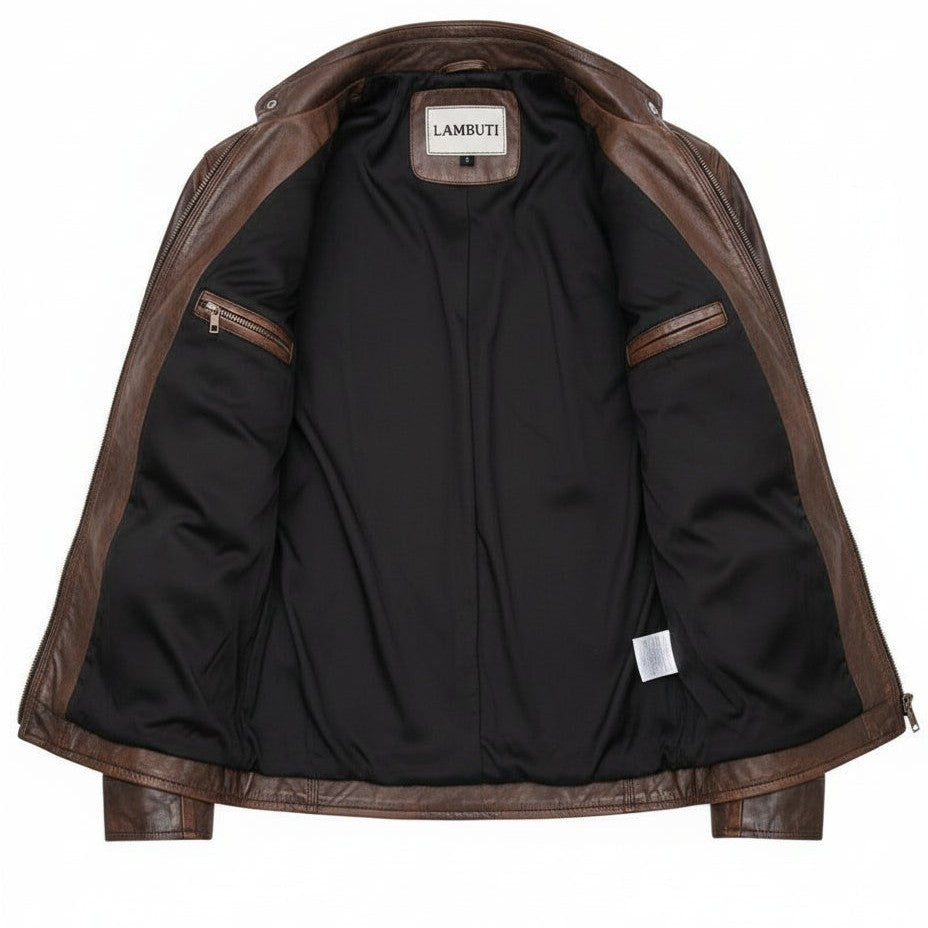 Men's Handmade Vintage Brown Leather Biker Jacket