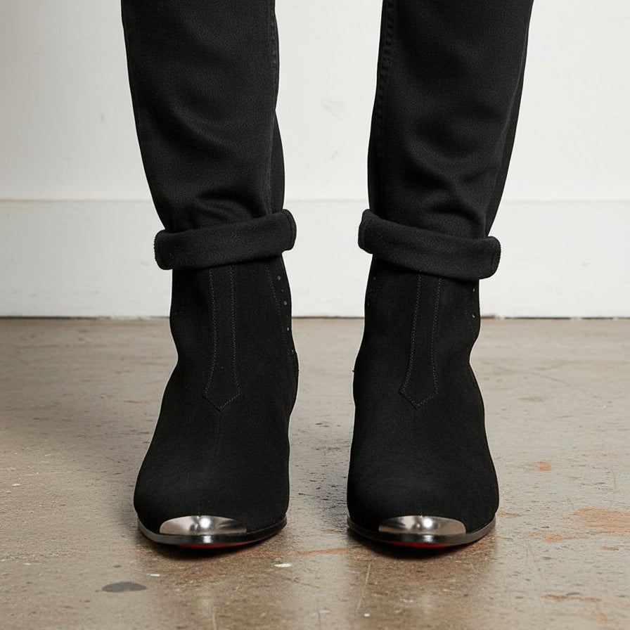 Handmade Black Suede Men's Ankle Boots