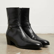 Men's Black Leather High-heel Zipper Boots