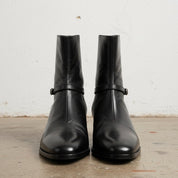 Men's Black Leather High-heel Zipper Boots