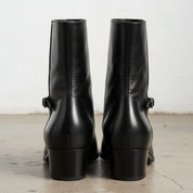 Men's Black Leather High-heel Zipper Boots