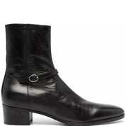 Men's Black Leather High-heel Zipper Boots