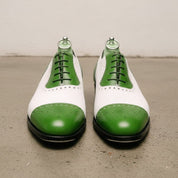 Men's Green and White Full-Grain Leather Brogue Dress Shoes