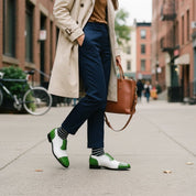 Men's Green and White Full-Grain Leather Brogue Dress Shoes