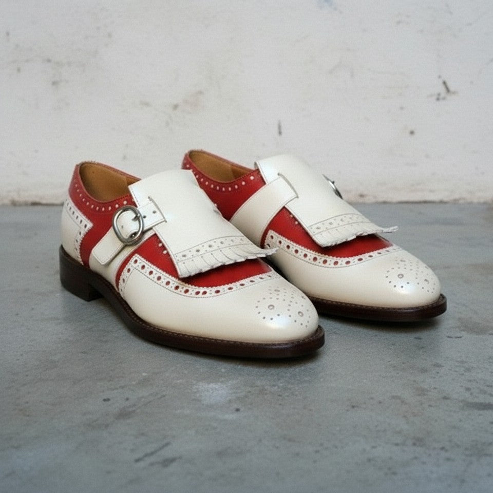 Men's Two-Tone Fringe Buckle Full-Grain Leather Casual Shoes
