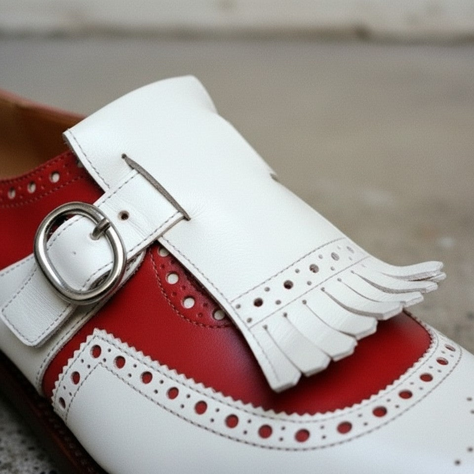 Men's Two-Tone Fringe Buckle Full-Grain Leather Casual Shoes