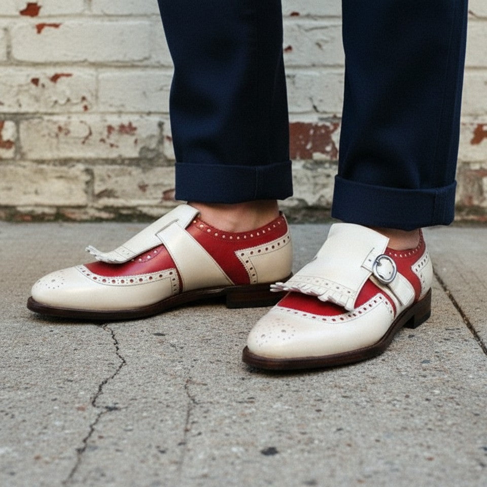 Men's Two-Tone Fringe Buckle Full-Grain Leather Casual Shoes