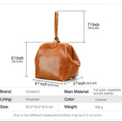 Women's Full-Grain Leather Wristlet Tote Bag With Kiss Lock Closure