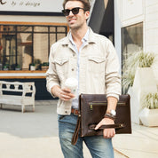 Men's Full-Grain leather Laptop Clutch, Multi-Compartment 14-inch Sleeve Bag