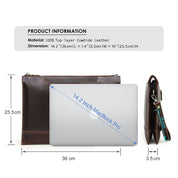 Men's Full-Grain leather Laptop Clutch, Multi-Compartment 14-inch Sleeve Bag